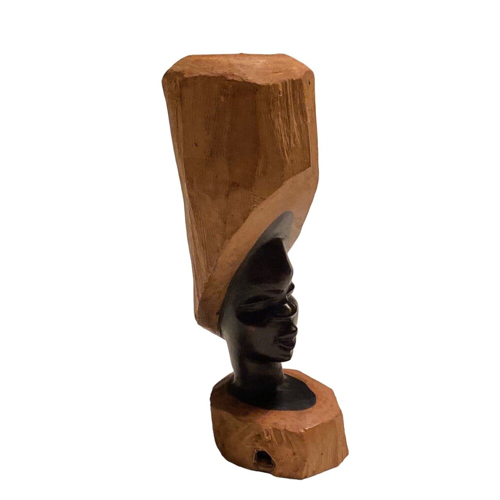 Nice Vintage Solid Hand Carved Two Tone Wooden African Woman Figurine RARE